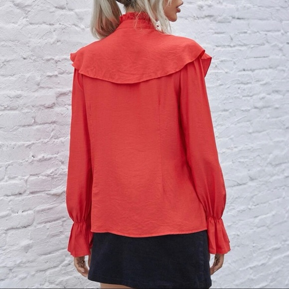 ⏰ SHEIN - Frill Mock Neck Button Front Blouse - M (6) - Picture 3 of 5